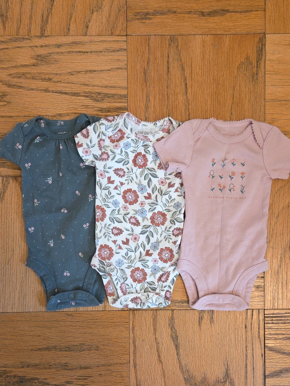Carter's Floral and Solid Pink Baby One-Piece Bodysuits